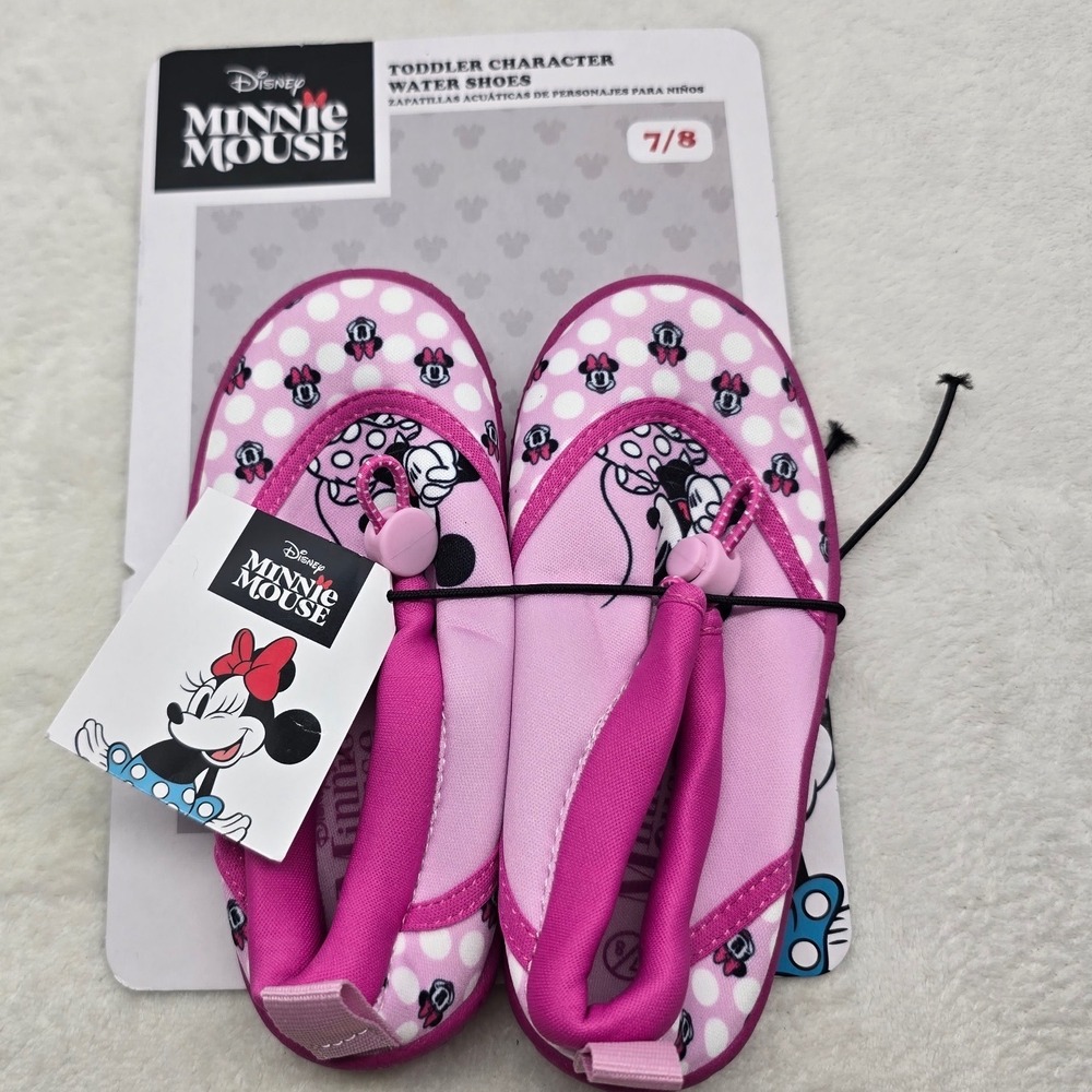 Disney Minnie Mouse Toddler Water Shoes Pink Polka Dot Pool Beach Size 7/8 NEW